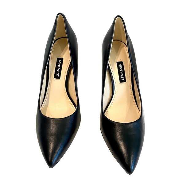 Nine West NWFlax Black Leather Dress Pumps Chic Stylish Classic Pointed Size 7 - Picture 2 of 11